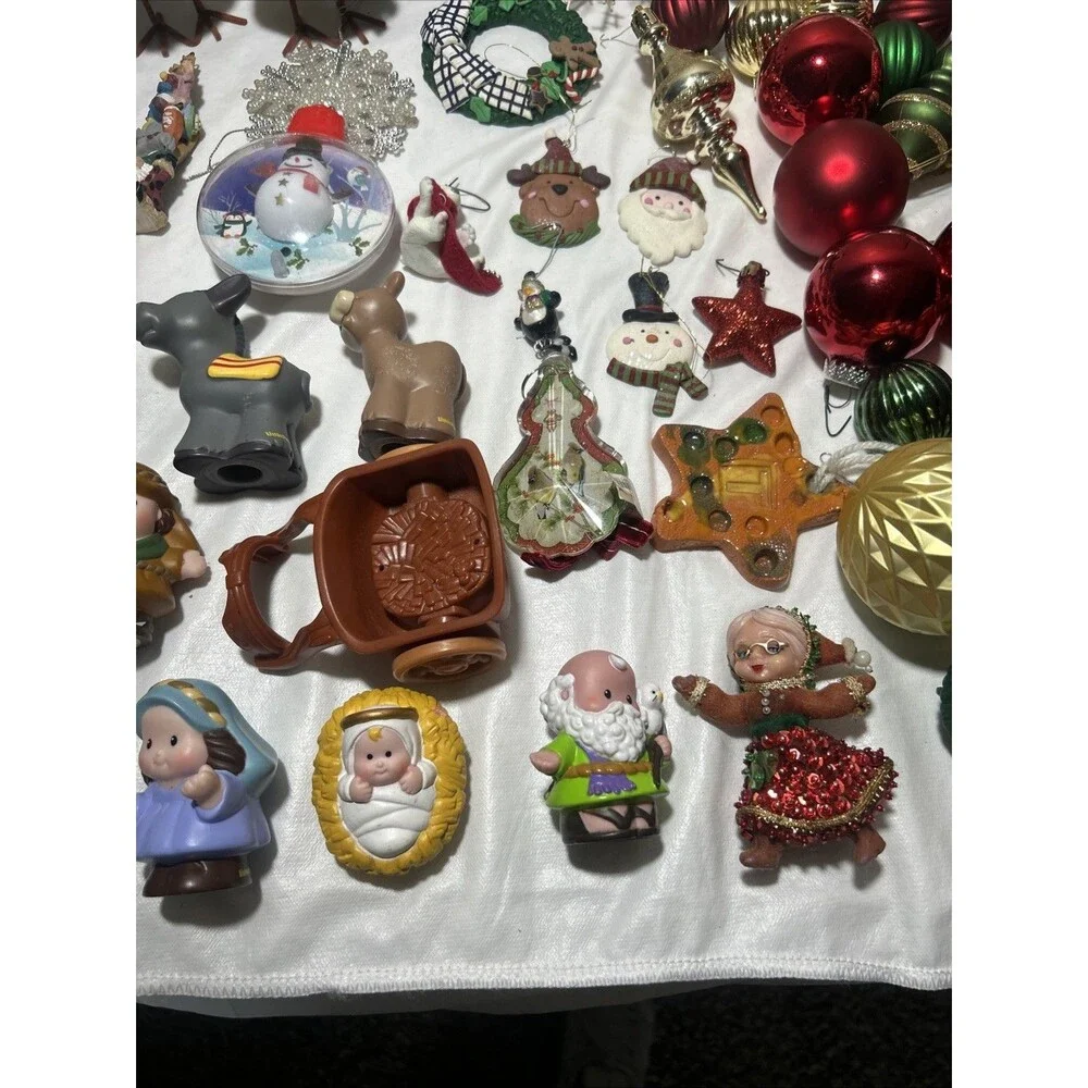 Vintage Christmas Ornament Lot Mixed Tree Holiday Decor Gnomes Nativity